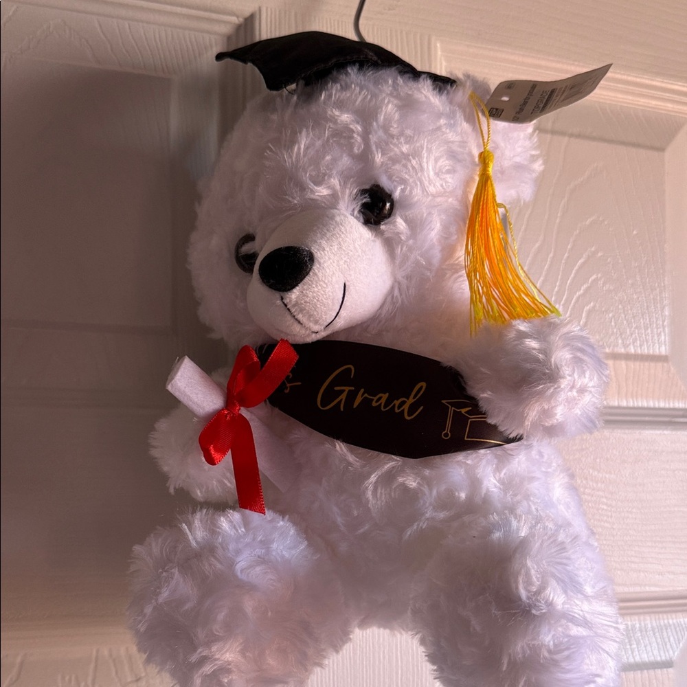 White Graduation Teddy Bear with Cap and Tassel